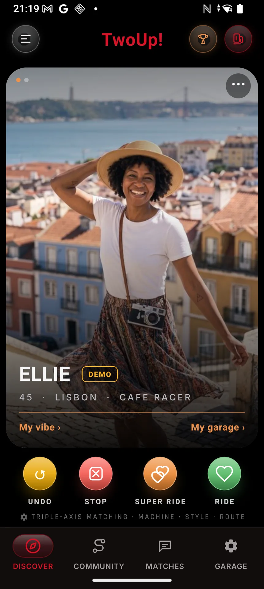 Rider profile Ellie, 45, Lisbon - cafe racer