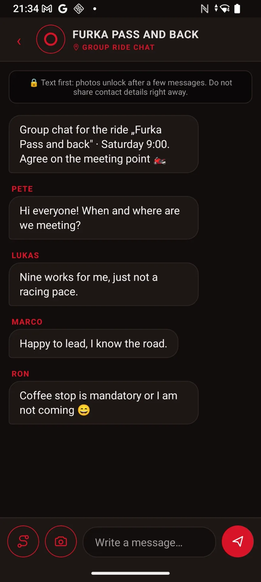 Group ride chat